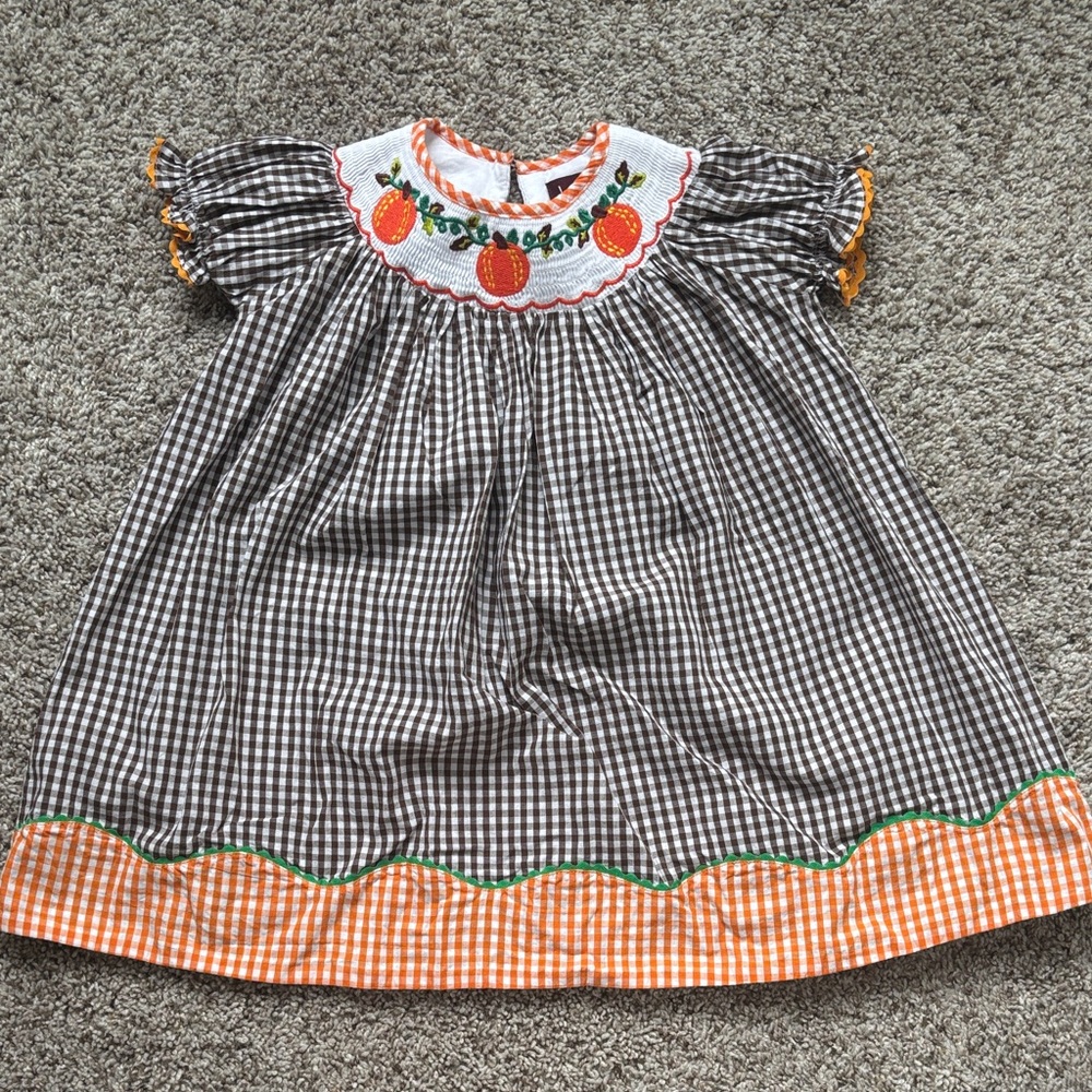 Black and White Gingham Dress with Pumpkin Embroidery